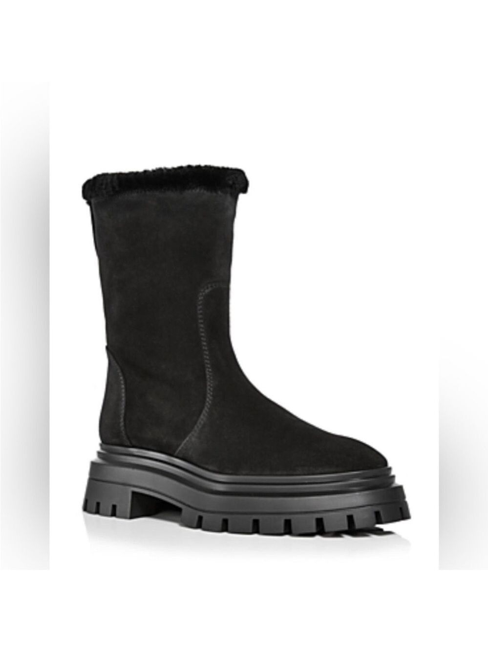 Stuart Weitzman Bedford Chill Genuine Shearling Lined Moto Suede Booties - NWT